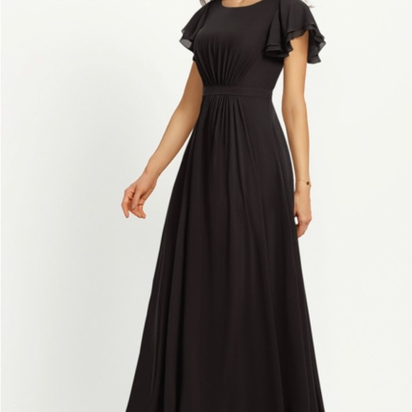 Formal Long Black Dress with cap sleeves for Holiday functions. Worn once. π - Picture 1 of 8